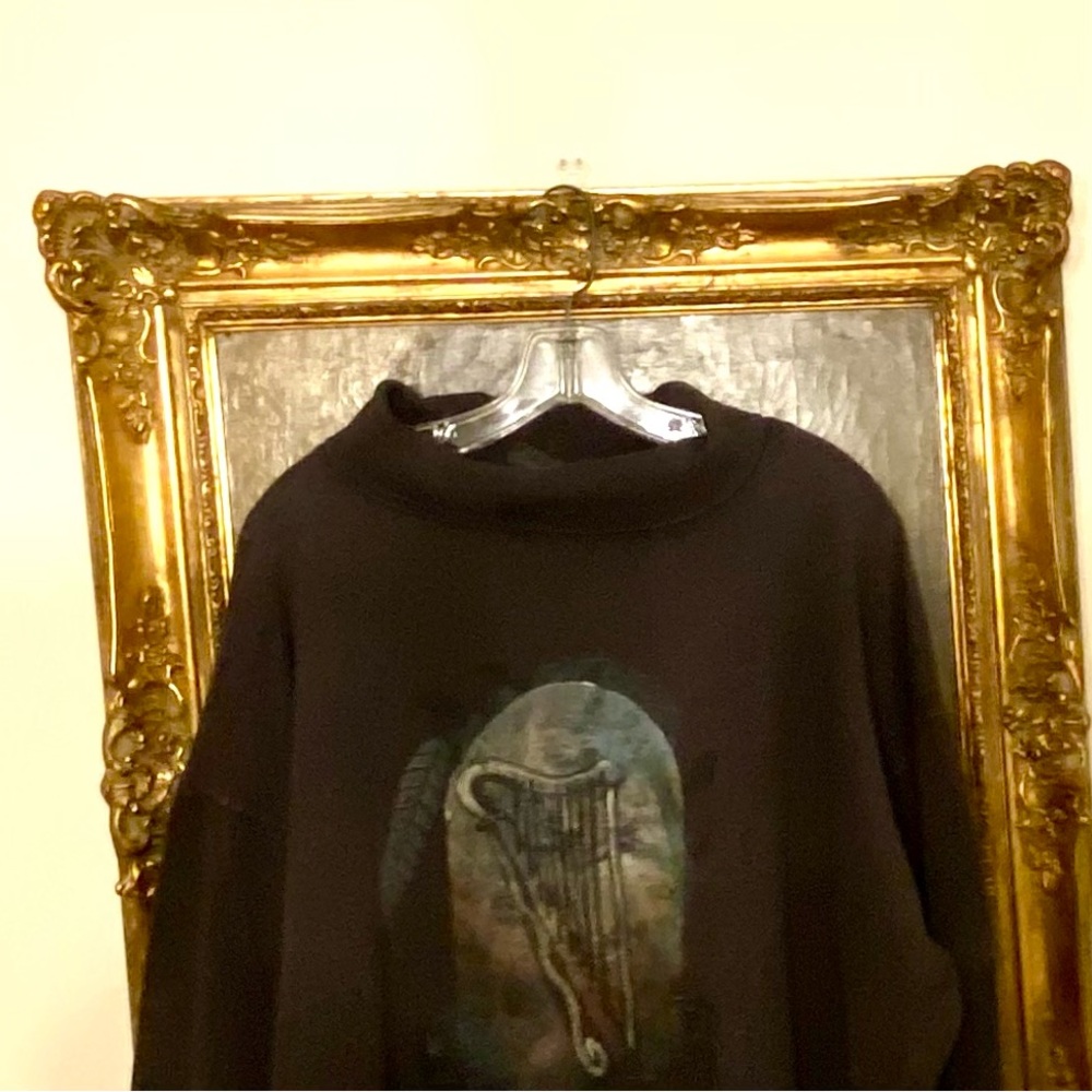 Blue Fish Boho Vintage Brown Turtleneck Top / Tunic w Gorgeous Original Art - Picture 3 of 12